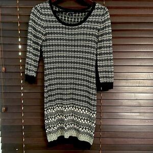 Black and cream pattern sweater dress